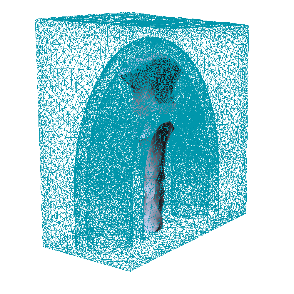 Finite-element mesh of a U-shaped tube and its support