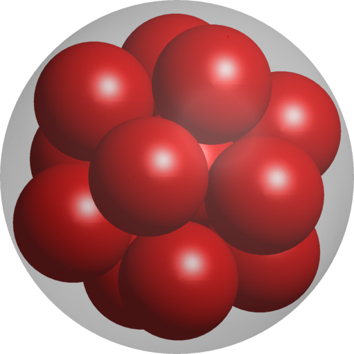 Optimized packing of 13 spheres in a ball