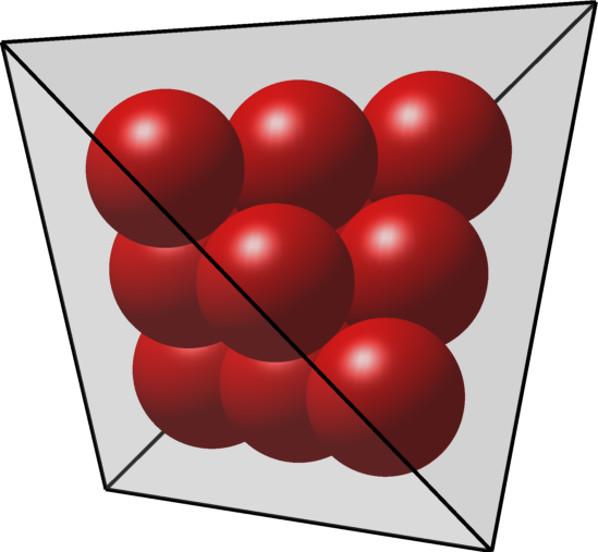 Optimized packing of 10 spheres in a tetrahedron
