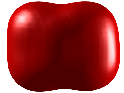 Three-dimensional optimizer for the sixth eigenvalue under perimeter constraint